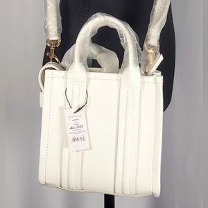 NWT ALDO White Satchel Handbag Crossbody Strap Gold Hardware Tote